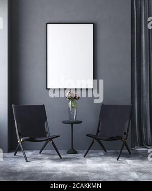 Poster in nero moderno soggiorno, stile industriale, rendering 3d Foto Stock