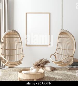 Cornice mockup in stile boho costiero, rendering 3d Foto Stock