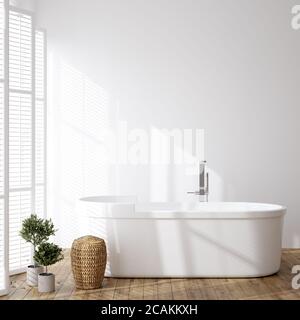 Semplice e accogliente bagno interno sfondo, mockup parete, rendering 3d Foto Stock