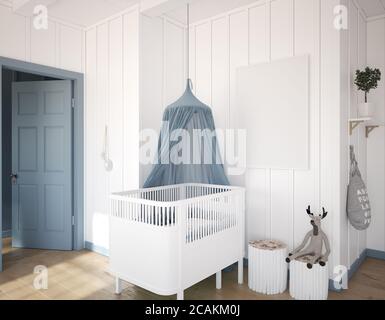 Cornice mockup nella camera da letto dei bambini, rendering 3d Foto Stock