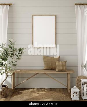 Mockup in casa colonica sfondo interno, rendering 3d Foto Stock