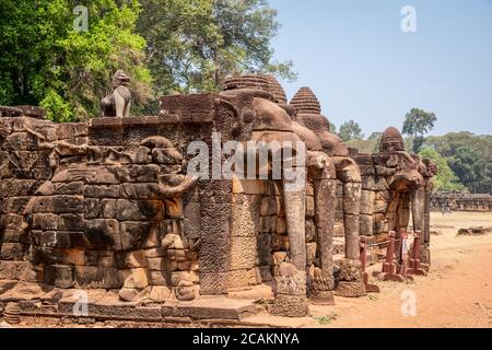 Terrazza degli elefanti, Angkor Thom, Siem Reap, Cambogia Foto Stock