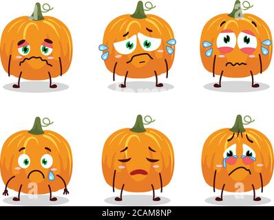 Cartone animato di zucca in carattere con espressione triste Illustrazione Vettoriale