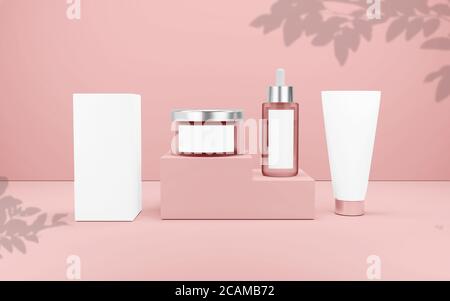 Cura della pelle prodotti cosmetici idratanti Premium con sfondo rosa Foto Stock