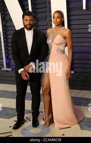 LOS ANGELES - FEB 24: Russell Wilson, Ciara al Vanity Fair Oscar Party 2019 sul Wallis Annenberg Center for the Performing Arts il 24 febbraio 2019 a Beverly Hills, Foto Stock