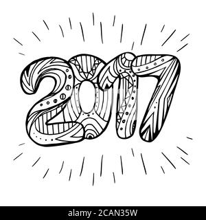 Doodle numero 2017 con modello boho. Elemento vettoriale per la vostra creatività Illustrazione Vettoriale