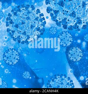 Infezione da Covid-19, immagine concettuale composita. Il nuovo coronavirus SARS-COV-2 (precedentemente 2019-COV) è emerso a Wuhan, Cina, nel dicembre 2019. Il vi Foto Stock