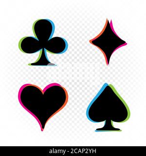 le carte da gioco segnano in forma di glitch colorata Illustrazione Vettoriale