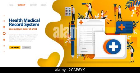 Health Medical Record System. Cartella con simbolo a croce e modulo di registrazione. Il concetto di illustrazione vettoriale può essere utilizzato per landing page, template, ui ux Illustrazione Vettoriale