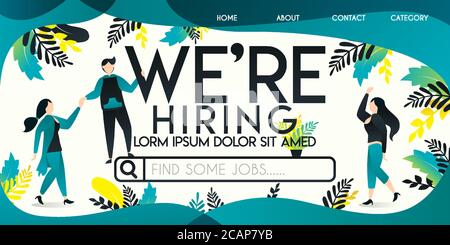 Stiamo assumendo illustrazione vettoriale concetto, uomo che sta aiutando una donna giro sul lavoro di un motore di ricerca con stiamo assumendo word , può utilizzare per, landing page, t Illustrazione Vettoriale