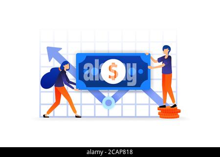 aumento degli investimenti e della finanza. diagramma sul commercio per cercare il profitto nella valuta del mercato azionario. concetto di illustrazione del vettore per, landing page, web, Illustrazione Vettoriale