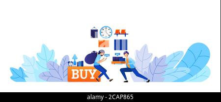 esperienza di acquisto di merci online con consegna rapida acquistare subito e acquistare in su. tecnologia e-commerce illustrazione vettoriale concetto per landing page, noi Illustrazione Vettoriale