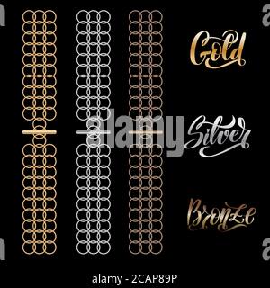 Bracciale in metallo per la decorazione. Oro, argento, bronzo Illustrazione Vettoriale