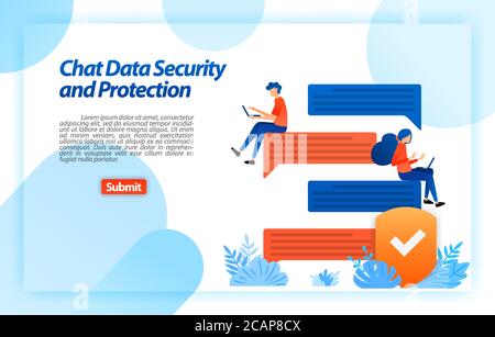 Sicurezza dei dati online e protezione chat con un sistema di sicurezza Internet per proteggere il dispositivo e la privacy degli utenti. Concetto di illustrazione vettoriale per la terra Illustrazione Vettoriale