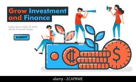 Grow Investment and Finance line illustrazione vettoriale. Investire denaro per far crescere le attività finanziarie e aspettarsi una crescita di profitto enorme. Cercando e promuovendo io Illustrazione Vettoriale