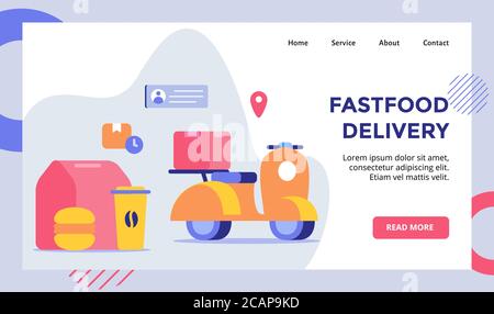 Fast food consegna Burger drink vetro casella campagna per il sito web home homepage landing page modello banner con stile piatto Illustrazione Vettoriale