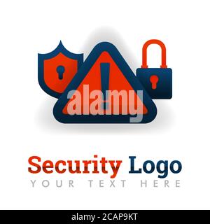 Modello di logo di sicurezza per software, programmazione, avvisi, malware, avvisi, industria Internet, prevenzione di hacking, bug Hunter, errore di programma. CAN b Illustrazione Vettoriale