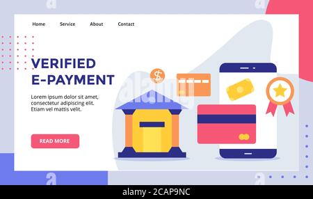 Verificato e-payment carta banca campagna per il sito web home page landing page modello banner con stile piatto Illustrazione Vettoriale