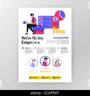 poster per il reclutamento dei dipendenti, stiamo assumendo annunci in cerca di lavoro con illustrazione piatta cartoon. flayer business pamphlet brochure rivista copertina design layo Illustrazione Vettoriale
