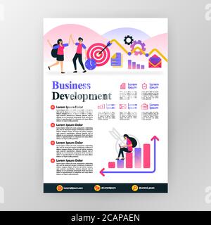 Business sviluppo poster concetto. Aumentare i profitti in azienda con vettore flat cartoon illustrazione. Flyer business pamphlet brochure rivista cove Illustrazione Vettoriale