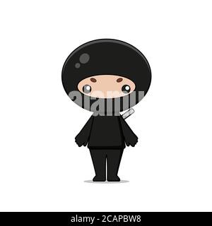 Cute Ninja Mascot illustrazione del personaggio. Design isolato su sfondo bianco. Foto Stock