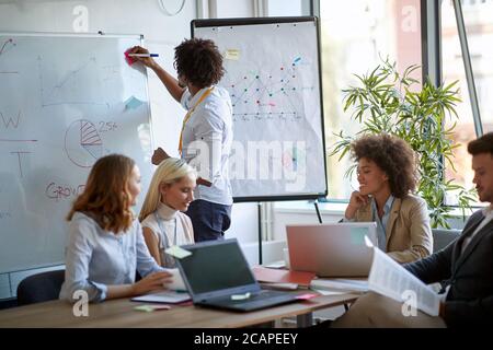 Giovani che si riunano in ufficio Foto Stock