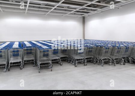 gruppo di carrelli per lo shopping nel supermercato Foto Stock