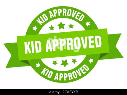 etichetta isolata con nastro rotondo approvata da bambino. cartello approvato da bambino Illustrazione Vettoriale