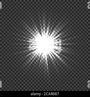 Effetti luminosi con trasparenza. Esplosione luminosa con sfondo trasparente. Le lenti si brillano, i raggi, le stelle e le scintille con il bokeh. Stella luminosa. V Illustrazione Vettoriale