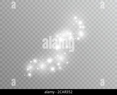 Particelle di polvere Magic glitter. Effetto luminoso bianco isolato su sfondo trasparente. Stella scoppiata con scintille. Flare splendente.Vector illustri Illustrazione Vettoriale