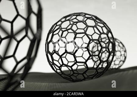 Rendering 3D di sfere fullerene su sfondo bianco Foto Stock