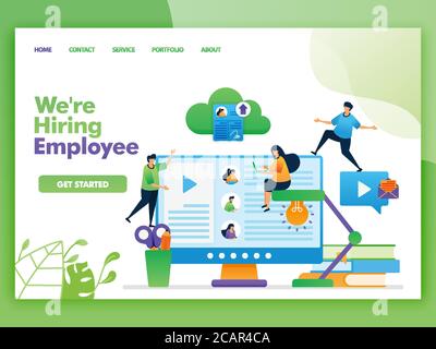 Progettazione vettoriale della landing page di cui stiamo assumendo dipendenti. Facile da modificare e personalizzare. Moderno design piatto di pagina web, sito web, homepage, app mobile Illustrazione Vettoriale