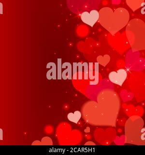 Sfondo d'amore con cuori rossi e luci. San Valentino di background. Illustrazione vettoriale. Illustrazione Vettoriale