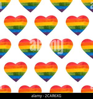 Motivo senza cuciture cuore arcobaleno. Cuori LGBT. Arcobaleno dipinto a mano. Cartellino del giorno di tolleranza. Illustrazione vettoriale. Illustrazione Vettoriale