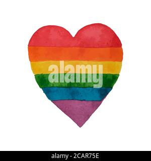 Arcobaleno cuore acquerello. Forma del cuore LGBT. Arcobaleno dipinto a mano. Cartellino del giorno di tolleranza. Illustrazione vettoriale. Illustrazione Vettoriale
