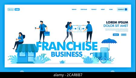 il sistema aziendale in franchising è un'azienda aperta e un rivenditore per aumentare e accelerare la crescita di profitti, clienti, vantaggi e aziende Illustrazione Vettoriale