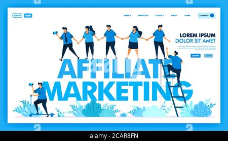 La gente si unisce alle mani e invita nel programma della filiale, fa riferimento ad un amico alla ricerca di molti downline e rivenditori, rete e ottimizzazione di seo in marketing Illustrazione Vettoriale