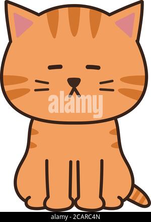 Gatto tabby arancione addormentato mentre si siede. Illustrazione vettoriale isolata su sfondo bianco. Illustrazione Vettoriale