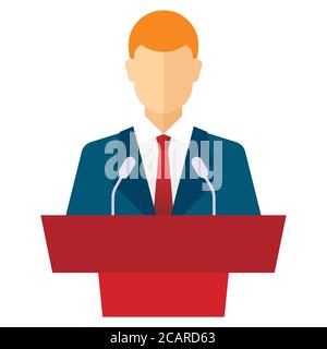 Icona altoparlante pubblico su sfondo bianco, orator che parla dall'icona tribune. Elementi grafici per il tuo progetto Illustrazione Vettoriale