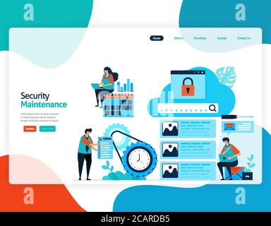 pagina iniziale pagina iniziale vettore flat illustrazione della manutenzione della sicurezza. riparazione e manutenzione della tecnologia di storage cloud. sistema di sicurezza in digitale Illustrazione Vettoriale