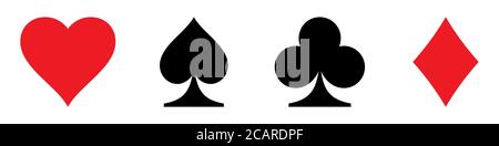 Muta, cuori, picche, croci, diamanti. Set di quattro icone di abiti da card. Immagine vettoriale. Illustrazione Vettoriale