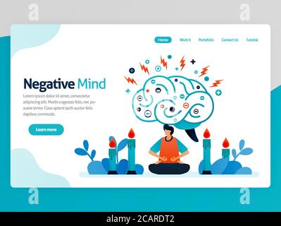 Illustrazione della mente negativa. Meditazione per la salute, guarigione, spirituale, relax, anti depressione, mente facile, trattamento. Cartoon vettoriale per websi Illustrazione Vettoriale