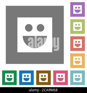 Icone smiley piatte su sfondi quadrati di colore semplice Illustrazione Vettoriale