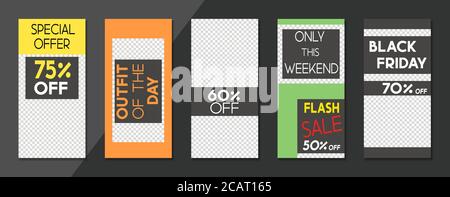 Set di vendita, sito web store modelli banner. Banner per lo shopping online. Instagram modificabile. Illustrazioni vettoriali per poster e progetti di newsletter Illustrazione Vettoriale