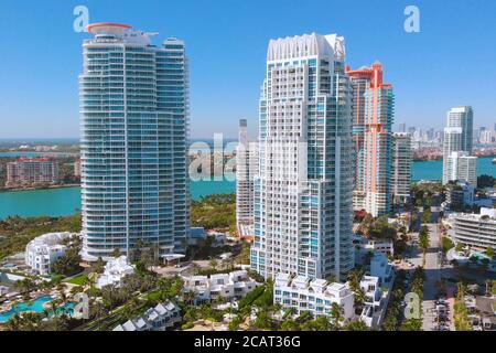 Vista aerea South Pointe Beach, Miami, Florida, Foto Stock