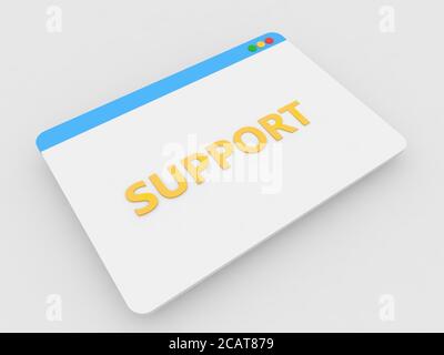 Pagina Web supporto browser Internet su sfondo bianco. illustrazione del rendering 3d. Foto Stock