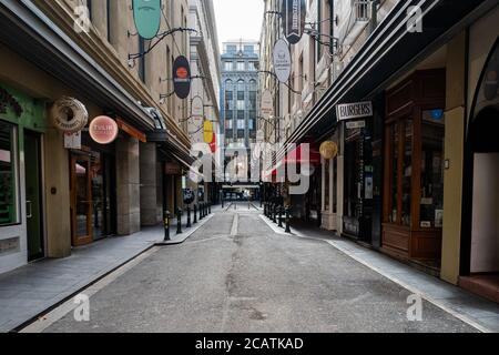 Melbourne, Victoria, Australia. 09 agosto 2020. Melbourne CBD deserta il giorno più letale di Victoria Domenica 9 agosto 2020 durante COVID-19 fase 4 Lockdown come Premiere Daniel Andrews annuncia 17 morti dal virus. Credit: Joshua Preston/Alamy Live News Foto Stock