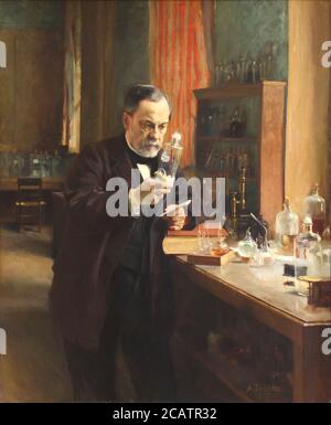 Louis Pasteur nel suo laboratorio, dipinto di Albert Edelfelt nel 1885 [ Louis Pasteur 1822 – 1895 chimico e microbiologo francese rinomato per le sue scoperte dei principi di vaccinazione, fermentazione microbica e pastorizzazione] Foto Stock