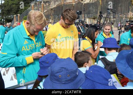 La squadra olimpica australiana ha accolto a casa la Sydney Opera House dopo i loro sforzi nei Giochi Olimpici di Rio del 2016. Foto Stock