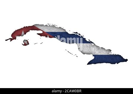 Mappa e bandiera di Cuba su cemento intemperie Foto Stock